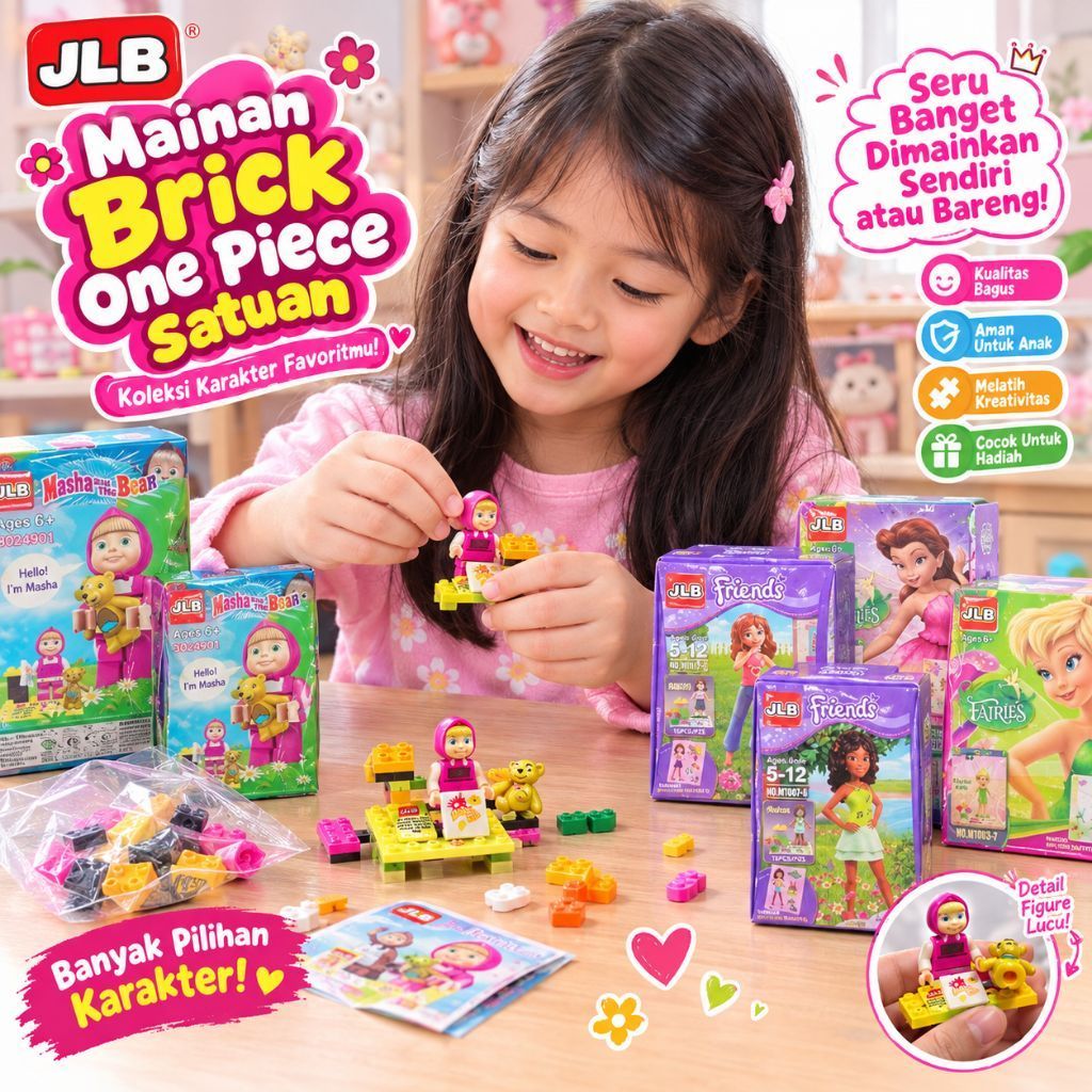Mainan Anak Brick Masha and the bear Boneka Frinds tingkerbell Peri Bongkar Pasang karakter kartum P
