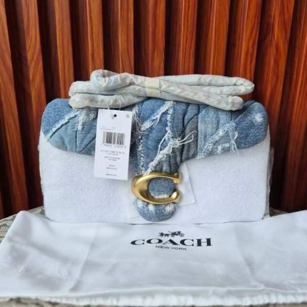 Coach Tabby Denim Quilted Shoulder Bag 20 Indigo