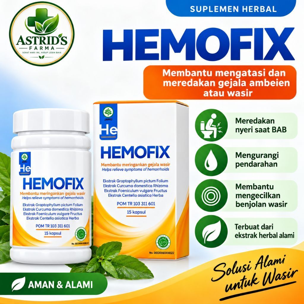 Hemofix Asli Obat Herbal Wasir 100% Original Isi 15 Kapsul BPOM