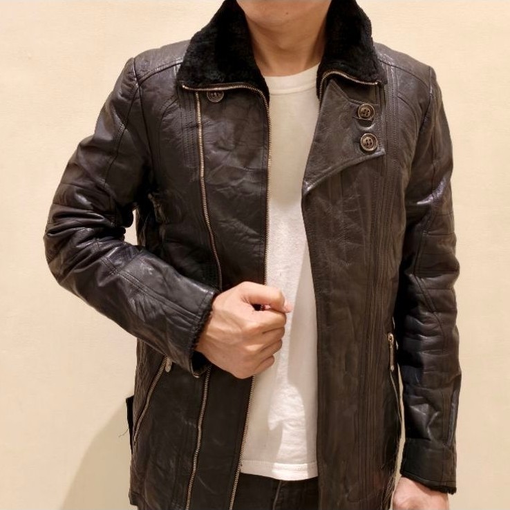 Leather Jacket Jaket Kulit Asli Slim Gothic Harajuku Sherpa