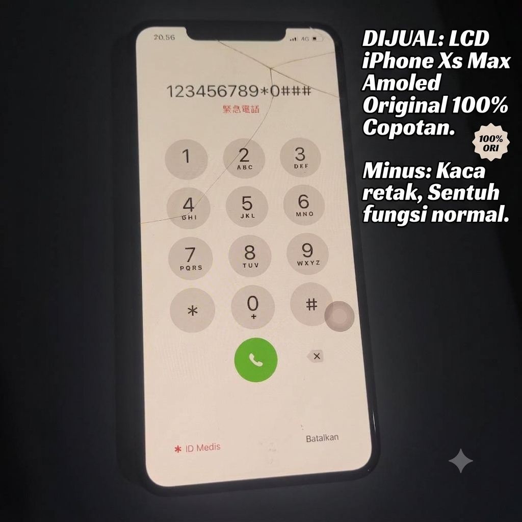 LCD ip XS Amoled Original 100% Copotan Kaca retak fungsi sentuh normal