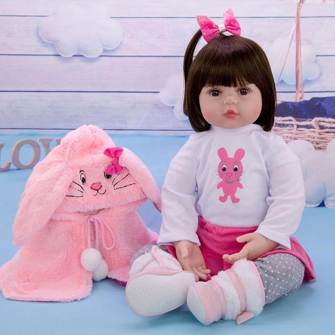NPK 48 CM Reborn Baby Doll Toddler Real Soft Touch Maddie with Hand-Drawing Hair Silikon Boneka Rebo