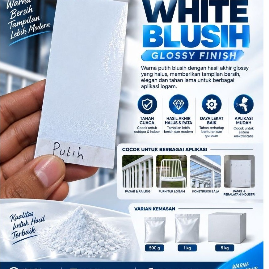 Cat powder coating - White bluish - putih kebiruan glossy