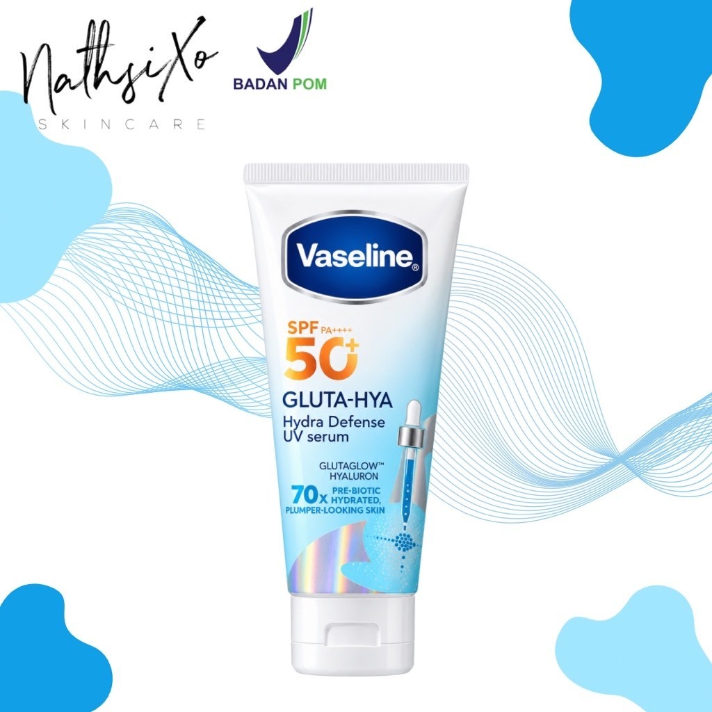 Vaseline Gluta Hya Serum Burst Hydro Defense SPF 50 PA ++++ Body Sunscreen 180ml | Sunblock Badan Me