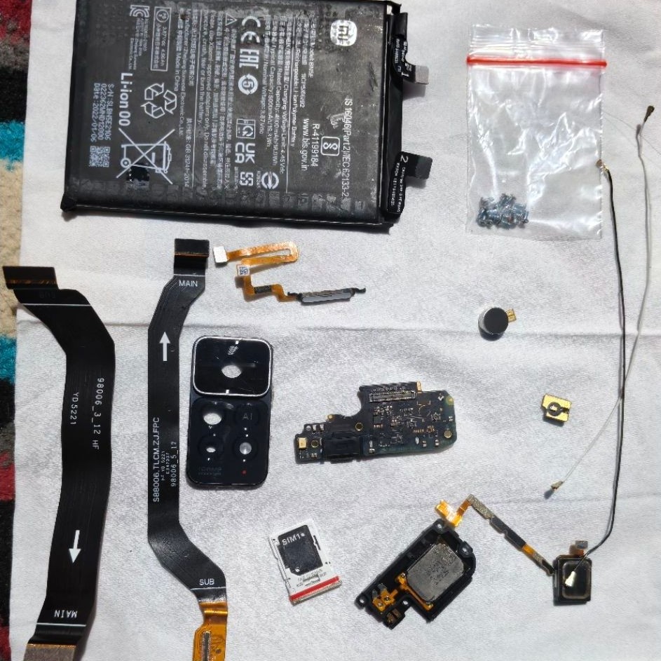 Sparepart redmi note 11 pro 5G Original Copotan  PCB Konektor Cas  Flexi UI board  kabel siyal  buzz