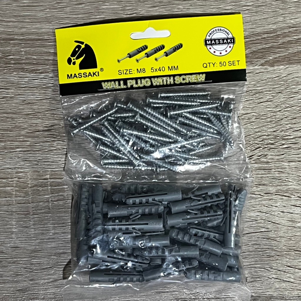 Fisher + Paku M8 Isi 50 Set – Fisher Tembok Baut Paku Dinding | Wall Plug M8 Lengkap untuk Beton, Ba