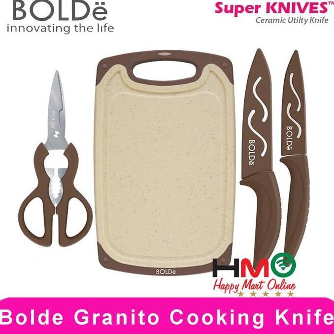 HARGA DISC - Pisau Set Keramik Bolde Ceramic Cutting Board Set 3+1 pcs Bolde Super Utensil Knife Set