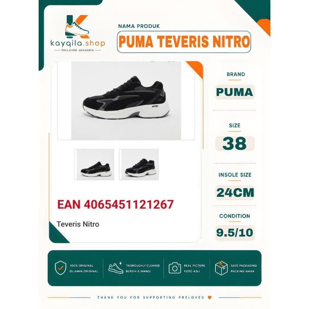 Sepatu Preloved Second Original Puma Teveris Nitro Size 38