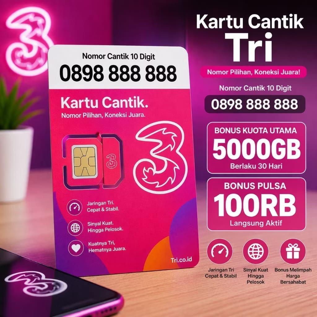 Spesial kartu perdana tri 10 digit bonus kouta