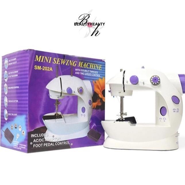 Mesin Jahit Portable Mini Type 202 Ada Lampunya Lengkap Dengan Pedal Dan Adaptor - Alat Jahit Mini