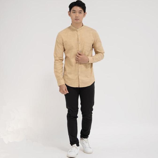 DA19 - Kemeja Collarless koko Mustard OXCON Twotone mustard