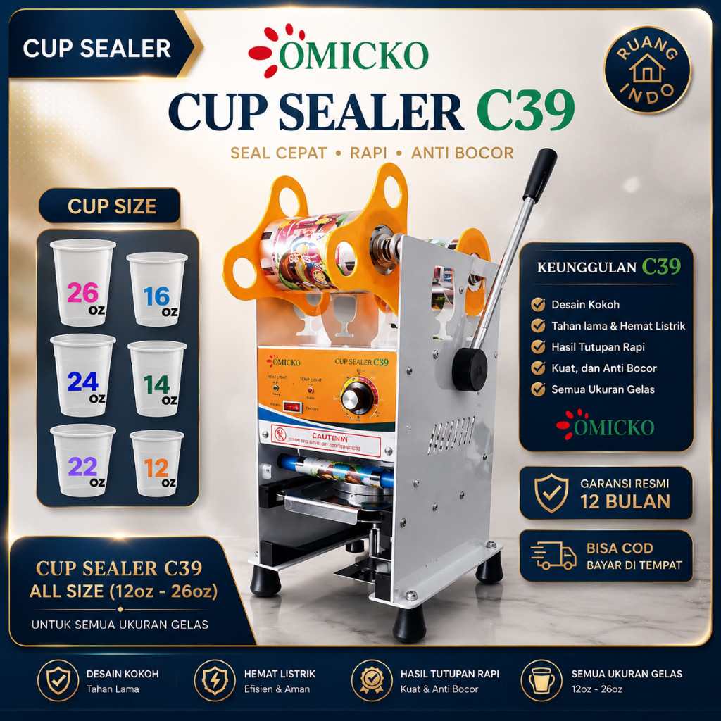 Mesin Press Cup Plastik Omicko C39 Jumbo  Untuk Gelas Hingga 26oz - Mesin Press Cup Plastik Omicko C