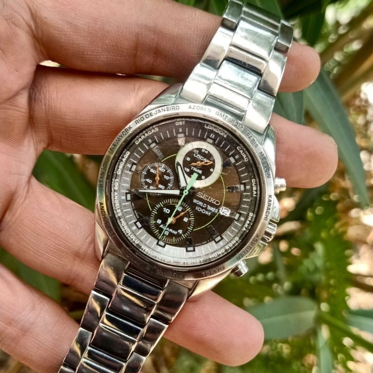 Jam Tangan Seiko World Timer Chronograph Alarm Original
