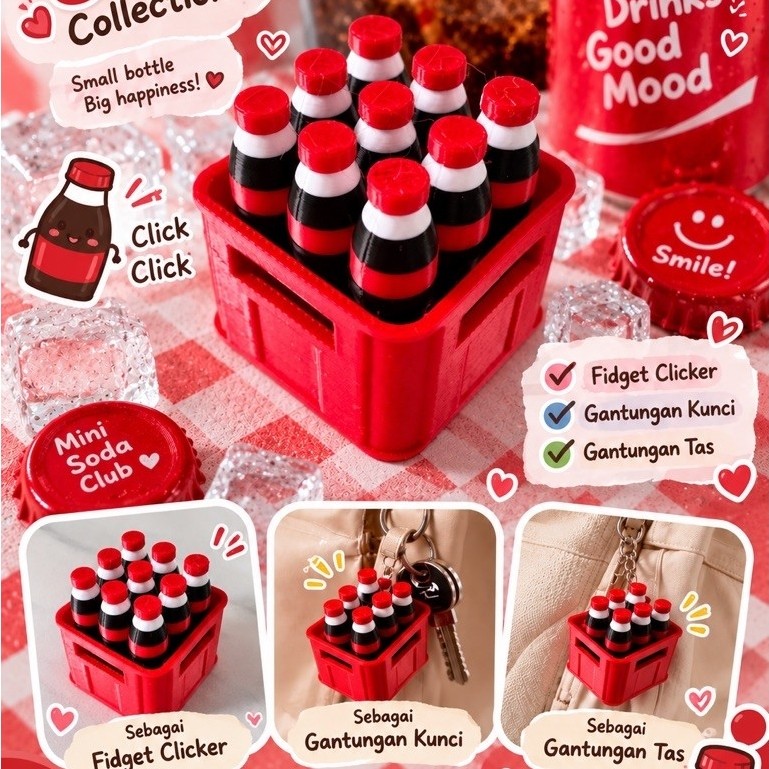 Soda fidget clicker | Gantungan kunci fidget clicker 3D | Fidget clicker murah | Keyboard clicker mu