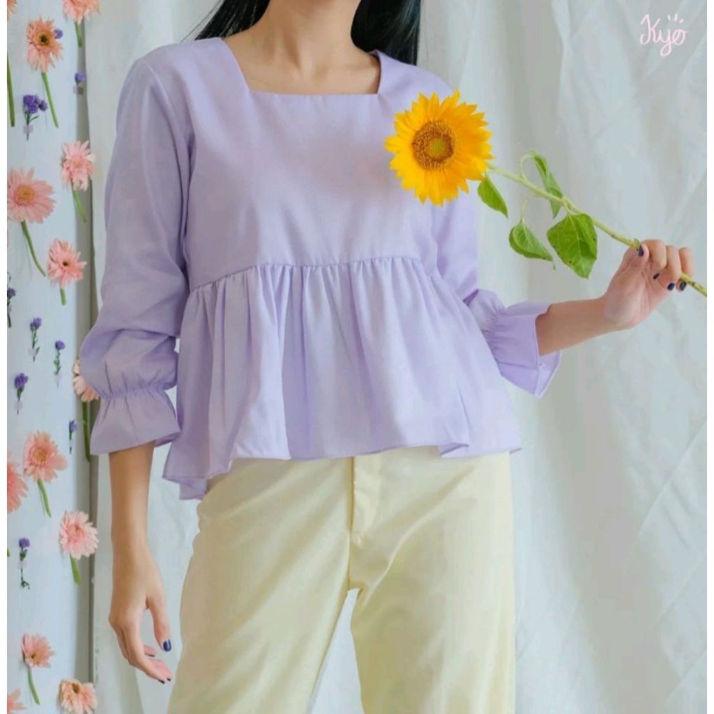 Lune Lilac - Baju Blouse Peplum Lengan 3/4 Detail Ruffle Ungu House of Kyo