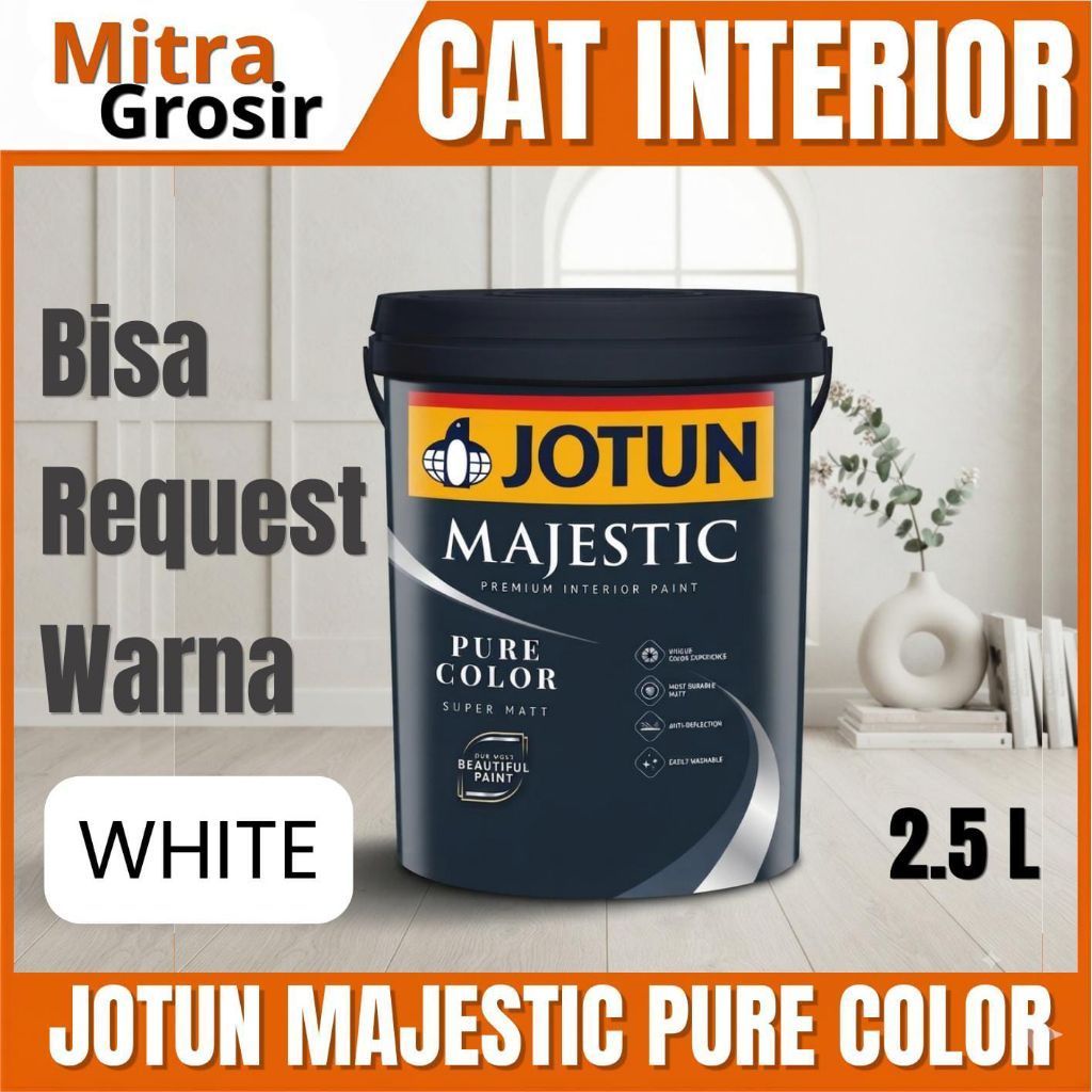 CAT TEMBOK JOTUN | JOTUN PURE COLOR 2.5 LITER WHITE / CHI ( BISA REQUEST WARNA) KEMASAN GALON