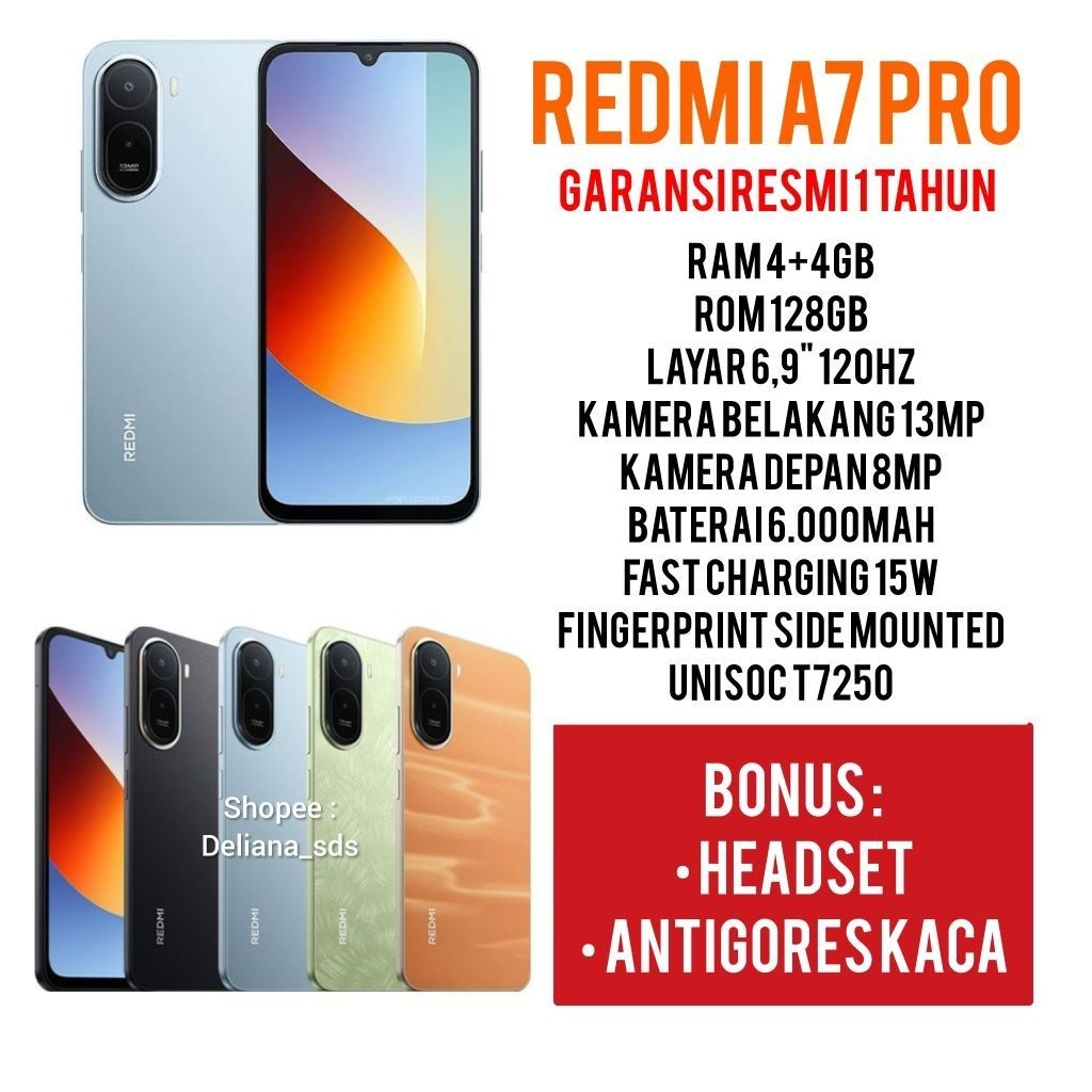 Redmi A7 Pro 4/128 4+4/128 8/128 Garansi Resmi 1 Tahun Redmi A7 Pro 4+4/128 Redmi A7 Pro 8/128 Xiaom