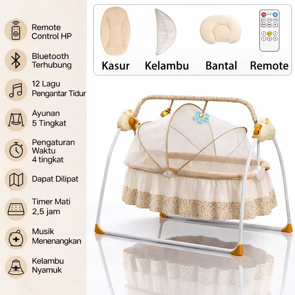 Ayunan Bayi Elektrik Ayunan Bayi Otomatis Tempat Tidur Bayi Goyang Elektrik Bisa dilipat Ayunan Bayi