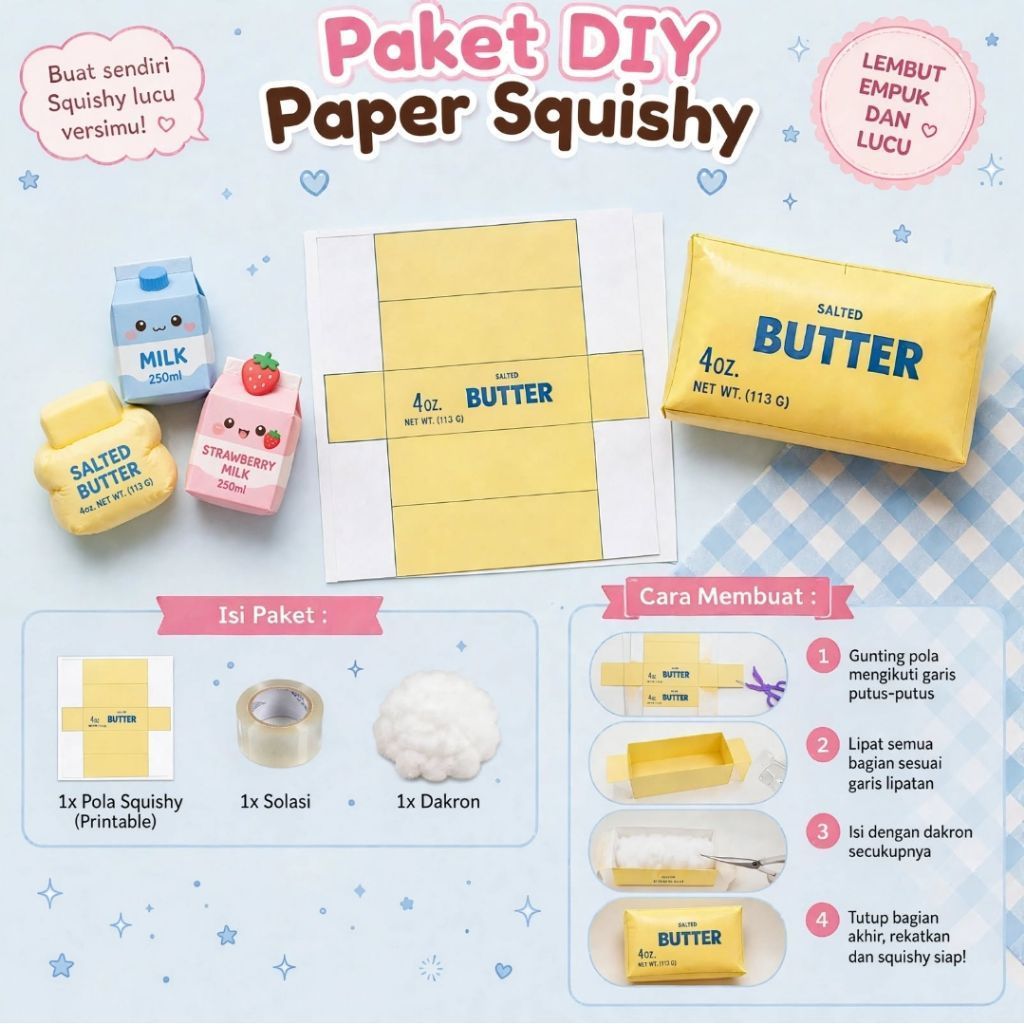 Paket Komplit DIY Paper Squishy Aneka Butter Semangka Boba