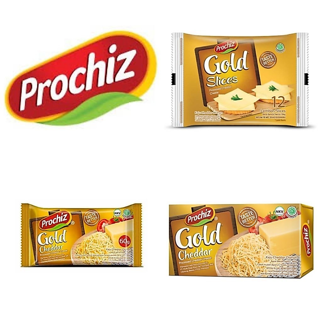 Prochiz Gold Slices Keju Cheddar Lembaran 12 Slices / Prochiz Gold Keju Cheddar Olahan Kotak 160 Gr