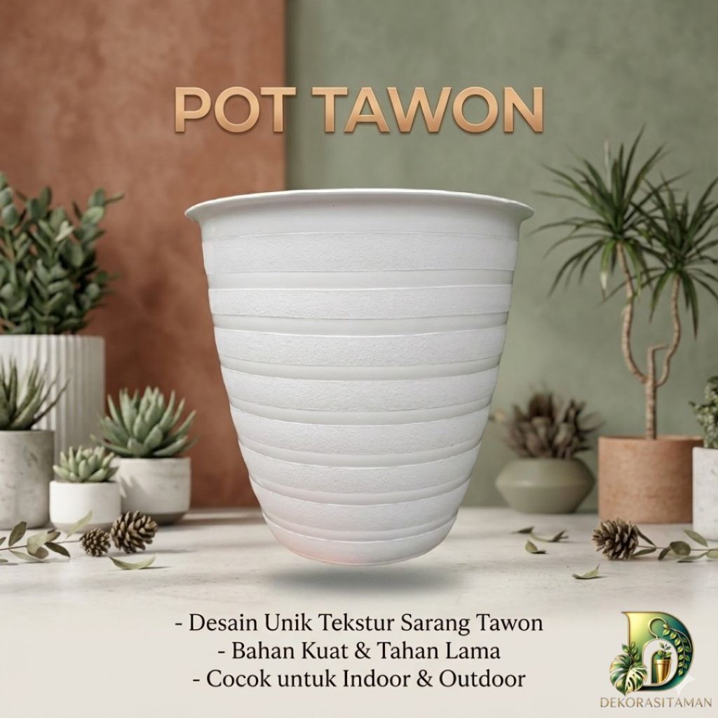 Pot Tawon 30 cm Putih - pot Tawon plastik - pot Tawon tirus 30 cm - pot bunga plastik