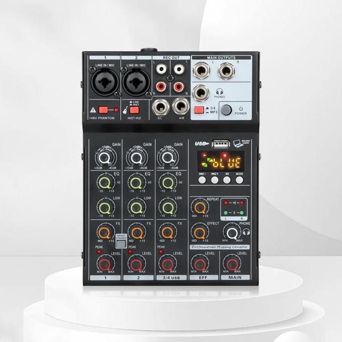 Musica- Mixer Audio Dital Mini Mixer 4 Channel Pc Soundcard Bluetooth Karaoke Player Profesional Kon