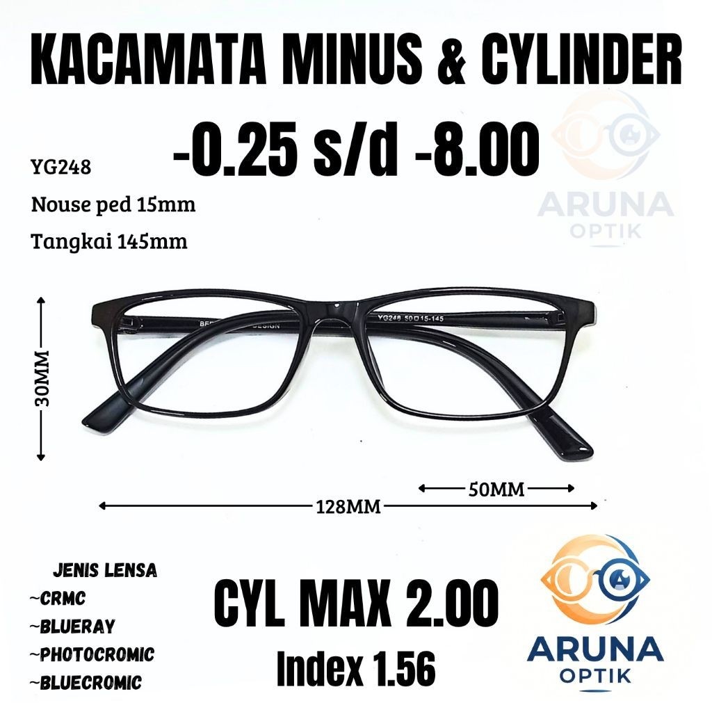 ARUNA OPTIK KACAMATA MINUS TINGGI -8.25 s/d -14.00 -YG248