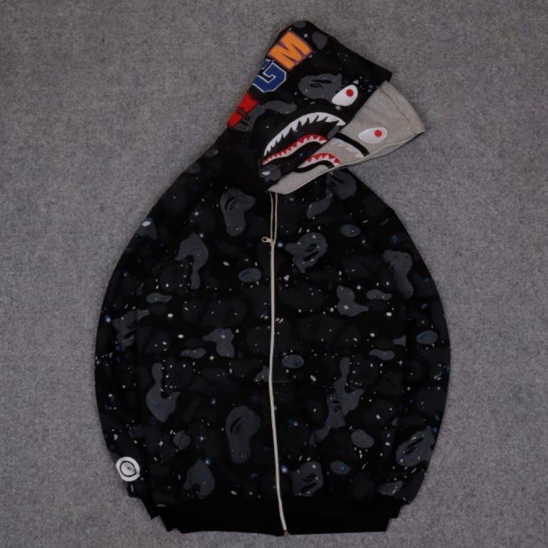 JAKET HOODIE SWEATER BAPE SHARK WGM NYALA FULLTAG & LABEL