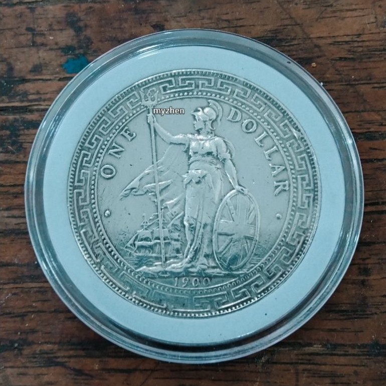 koin perak kuno one dollar British trade dollar th 1900 original