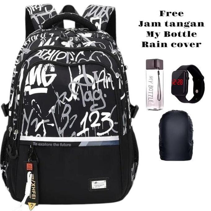 YFR.BAGS TAS SEKOLAH ANAK KEREN KEKINIAN NYAMAN | TAS HITAM PUTIH MOTIF CORET MURAL GRAFITI MURAH | 