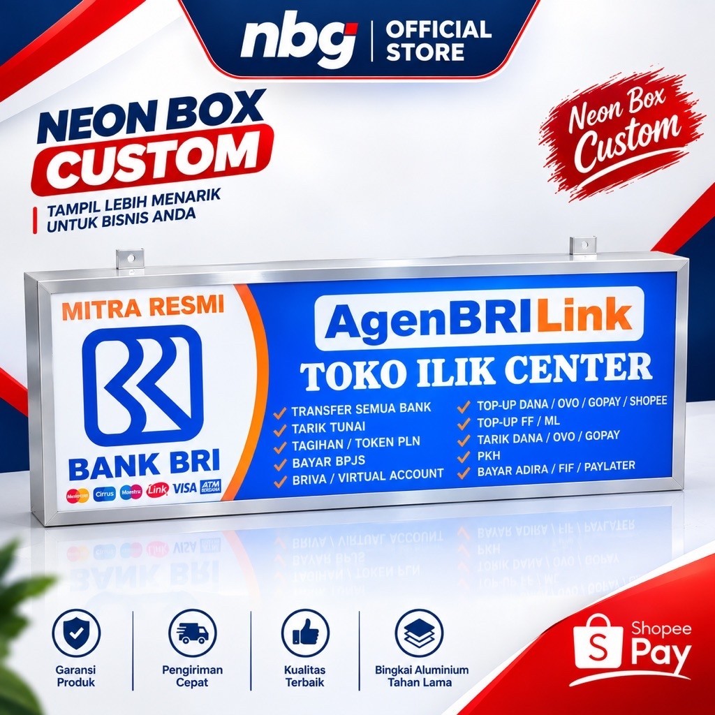 Neon Box Mini ATM LED Custom | Papan Nama Agen BRILink BNI BCA Mandiri PPOB Outdoor Waterproof