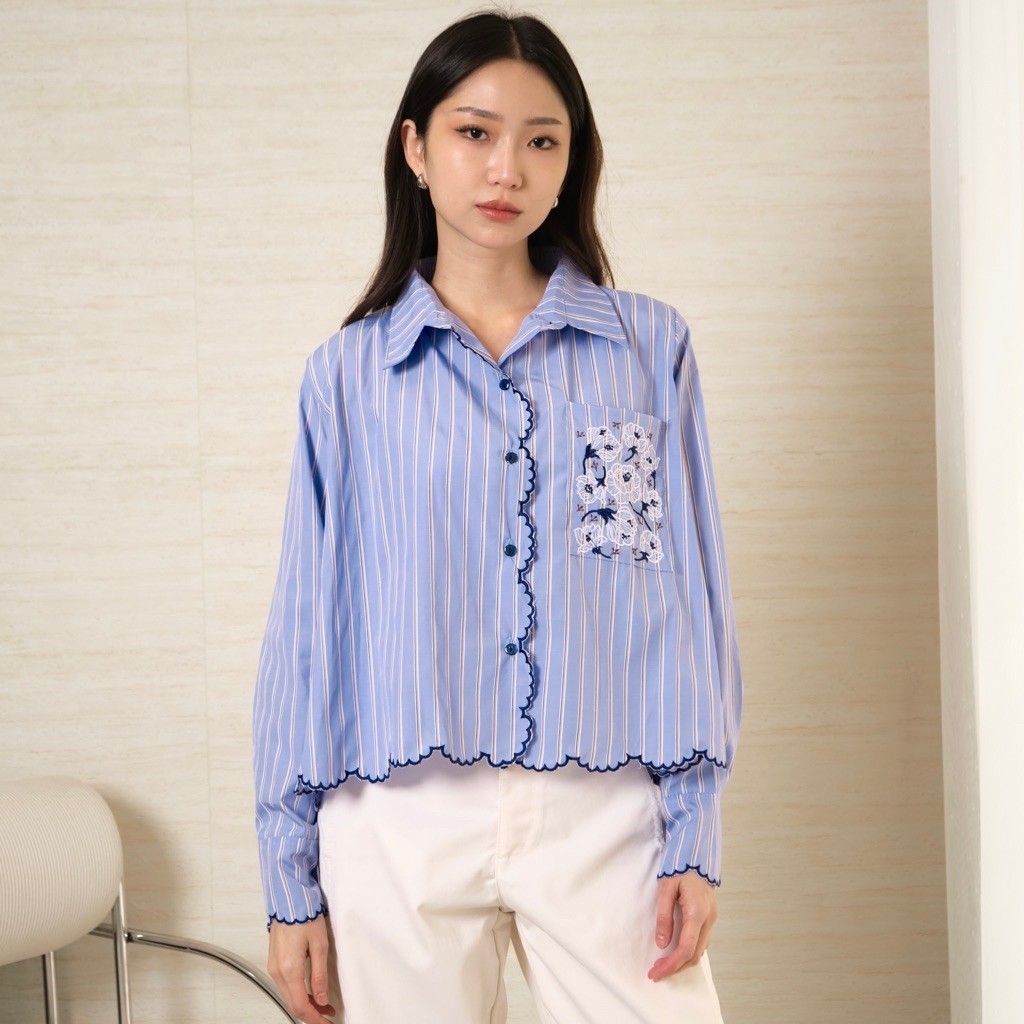 BEEANCA - Ivy embroidery shirt | stripe blouse no