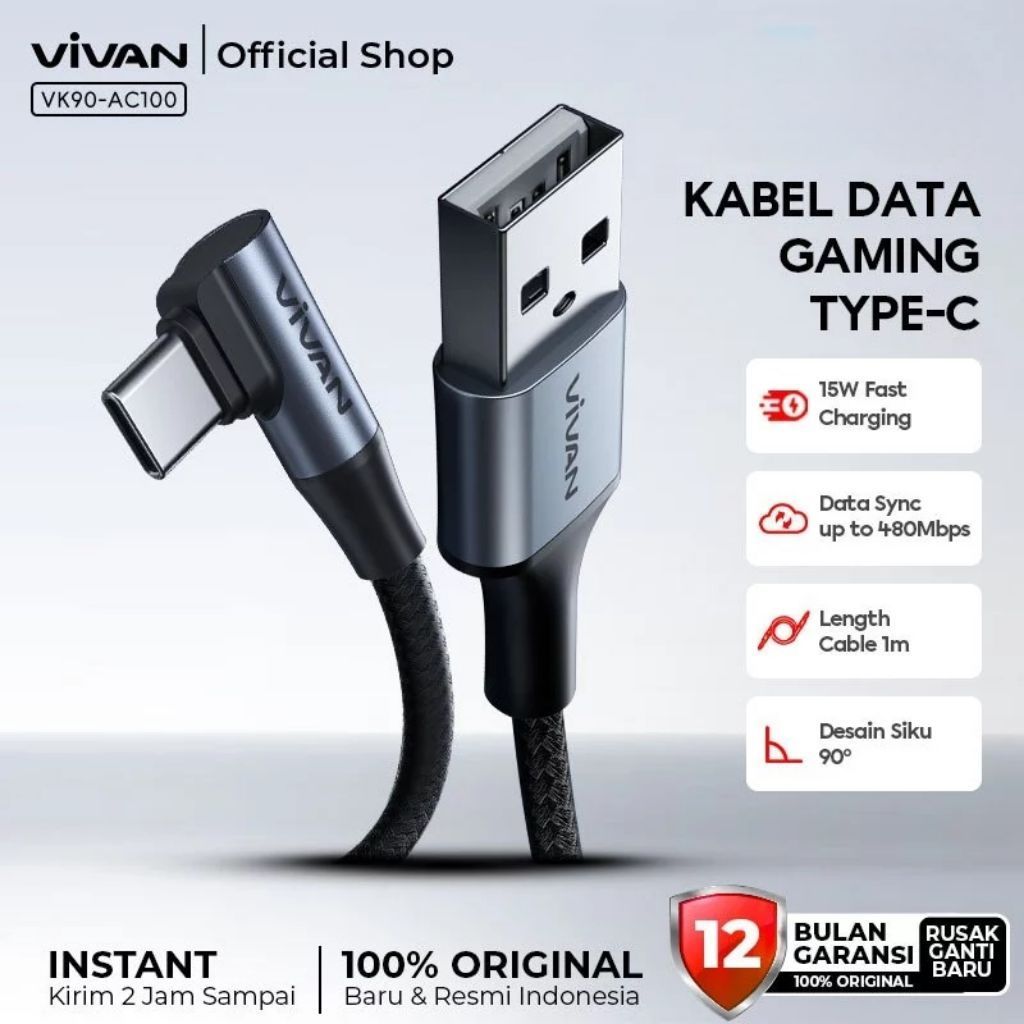 Kabel Gaming Tipe C Vivan VK90-AC100 100cm 1m Original Bergaransi VK90AC100 VK90 AC100