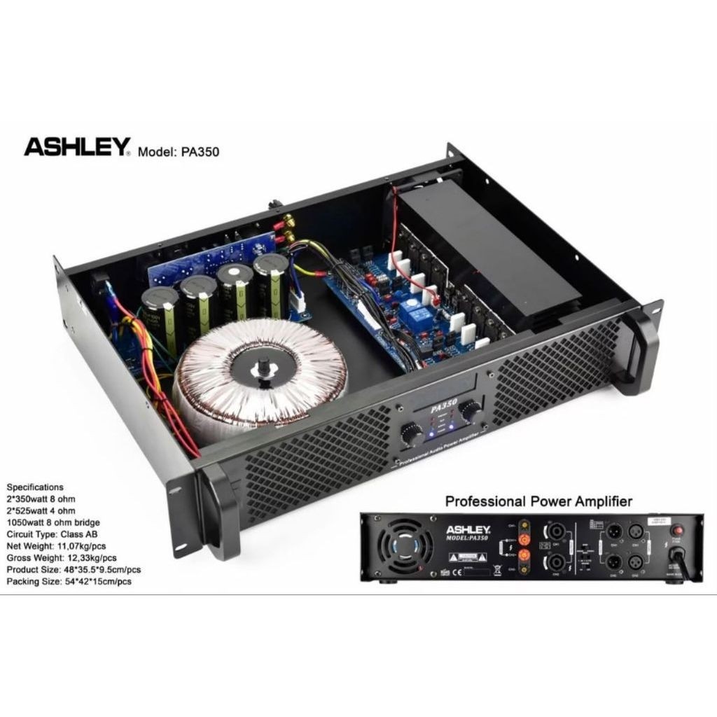 POWER AMPLIFIER ASHLEY 2 CHANNEL CLASS AB ASHLEY PA350 PA-350 PA 350 ORIGINAL BERGARANSI RESMI ASHLE