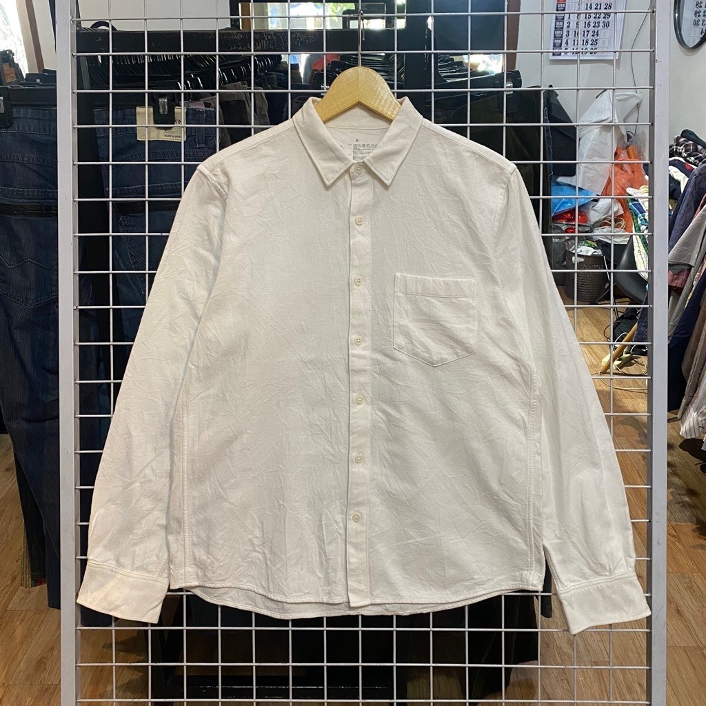 Muji Basic White Flannel Shirts #Fl1716