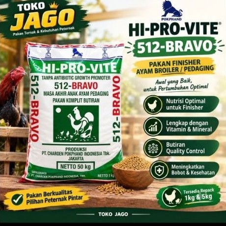 Pakan Ayam 512 Bravo | Pakan Ayam Pedaging | Repack 1Kg & 5Kg