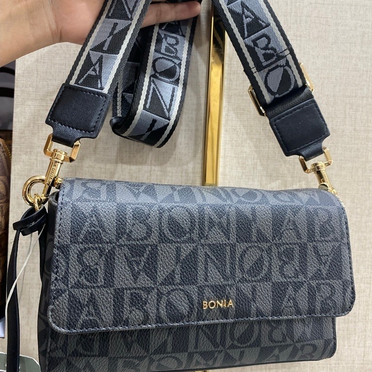 TAS BONIA ORIGINAL SLING BAG MONOGRAM HITAM TALI LEBAR