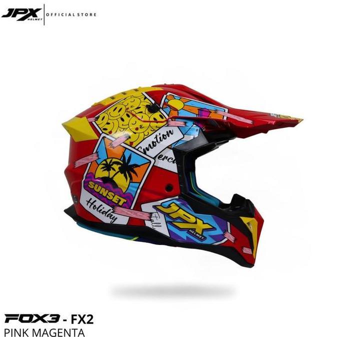 Helm Cross JPX FOX3 Fullface Premium SNI DOT - Motif FX2 Pink Magenta