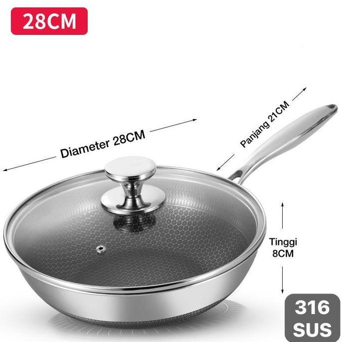 Wajan Stainless Steel 316 / Kuali Honeycomb Wokpan Non Stick