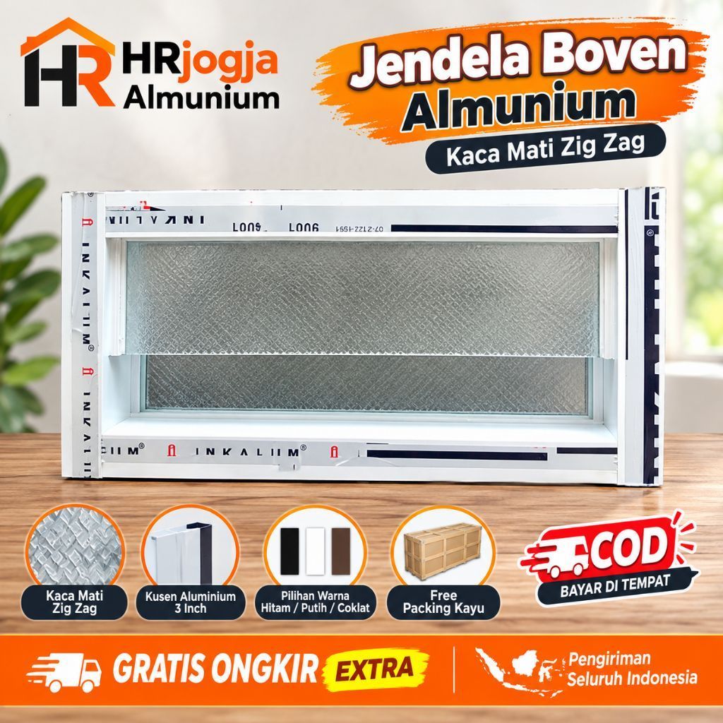Boven Jendela almunium Kaca Mati Zigzag