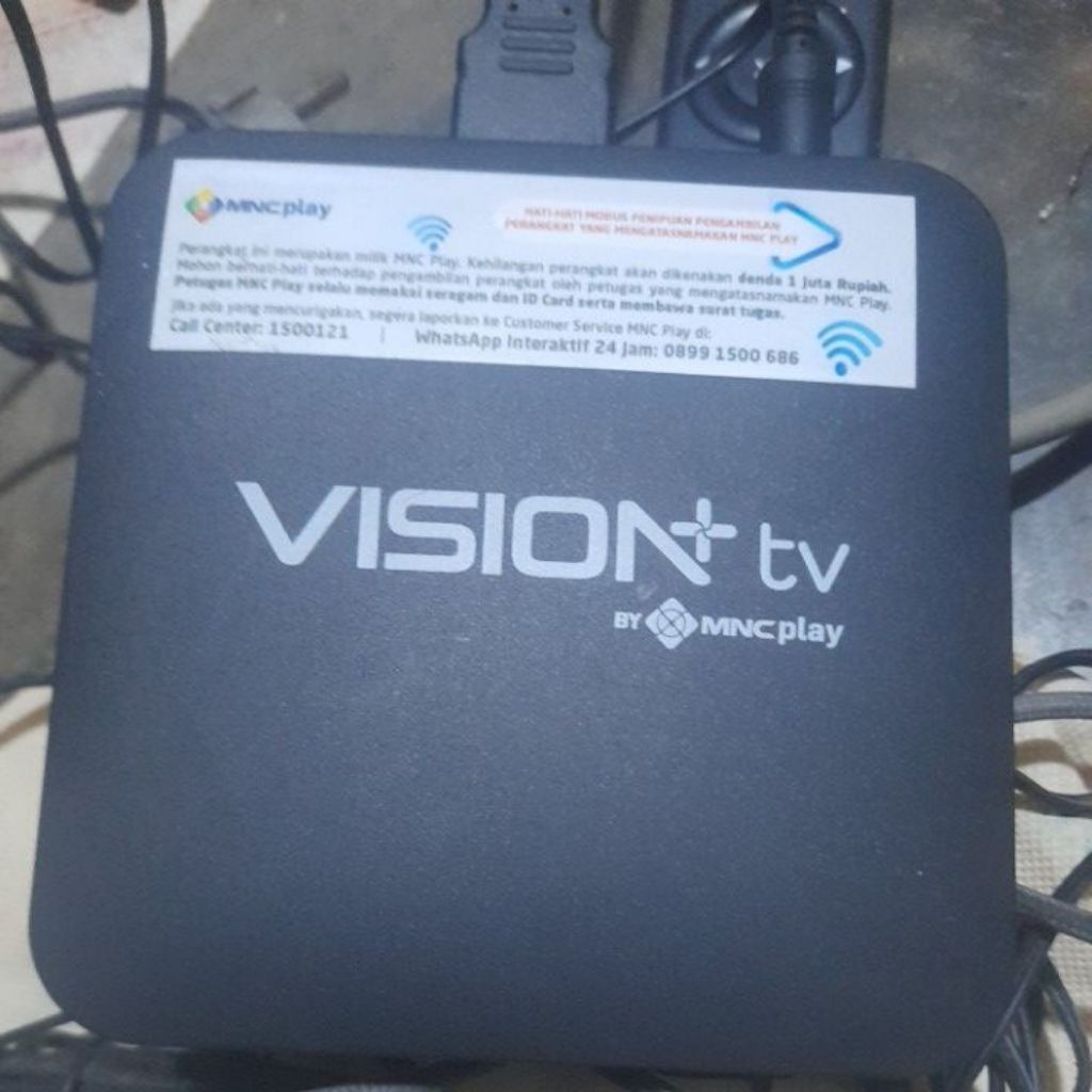 stb vision tv mnc play model CYBORG001 sudah android tv unit normal tanpa adaptor hanya menjual unit