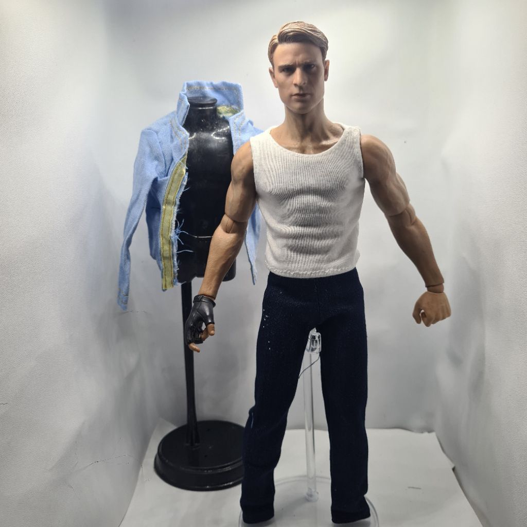 skala 1/6 miniatur pakaian set wolverine berotot kaos putih, kemeja panjang dan celana jean clana fi