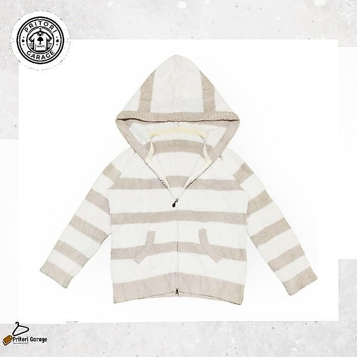 Zipper Hoodie Knit Fleece Wool Sherpa Jacket Gelato Pique White Stripe Pastel Brown Color Vintage M