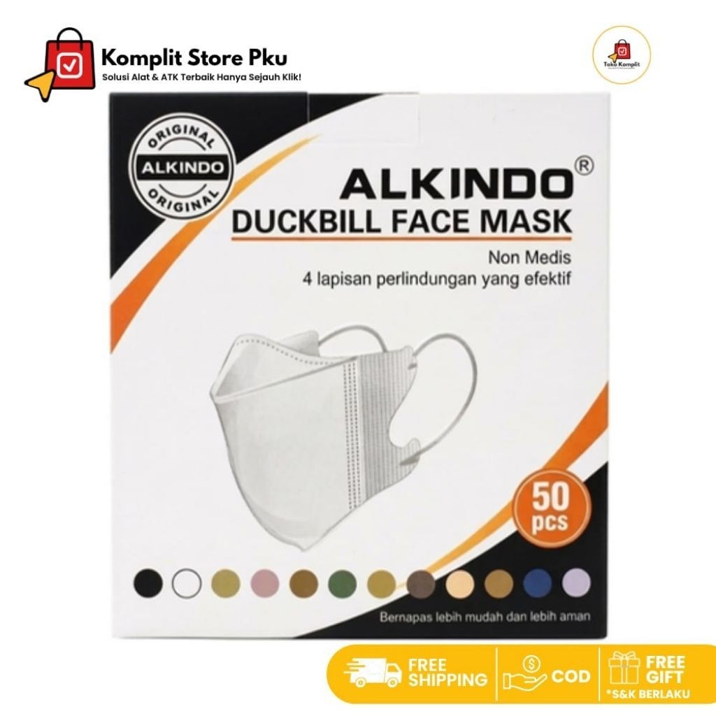 Masker Duckbill 4Ply Alkindo Warna 50 Pcs / Box