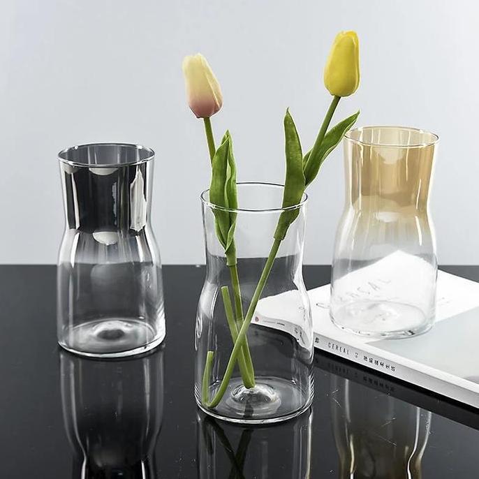:>:>:>:>] Vase Kaca Tinggi Tempat Bunga Tabung Bening Pot Tanaman
