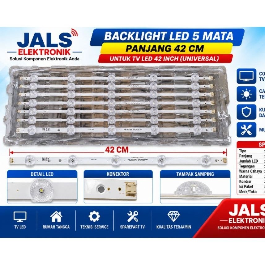 Backlight LED TV 5 Mata Panjang 42 CM Universal | LED Strip TV 42 Inch | Pengganti Lampu Backlight T