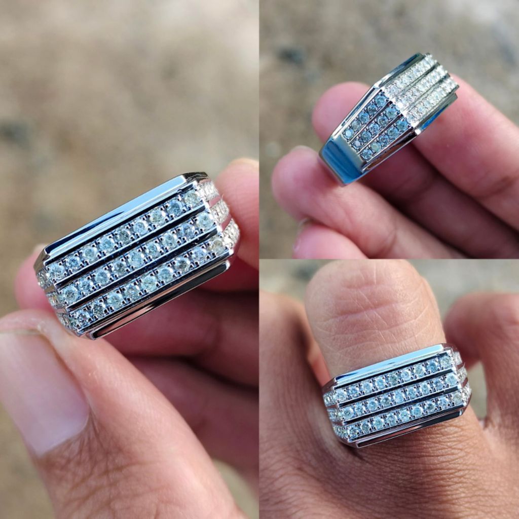 cincin pria full berlian elegan tampil mewah/cincin cowo keren estetik bersih
