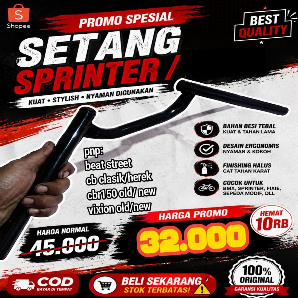 Stang Stir Sprinter Pendek Racing Herex Hitam Universal All Motor Model Ori Tebal