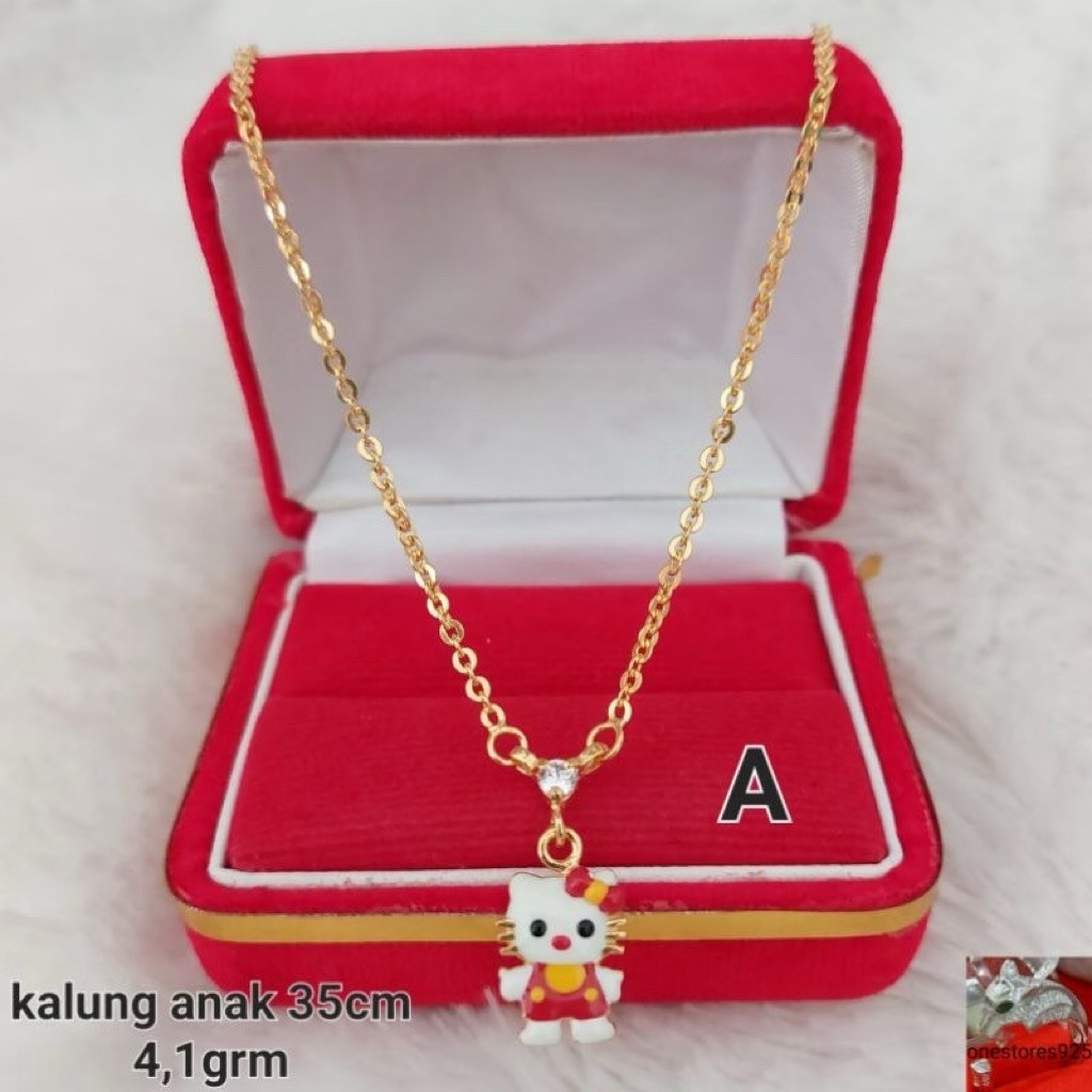 Kalung Nori Anak Liontin Hellokity Perak 925 Lapis Emas Kuning Panjang 35cm
