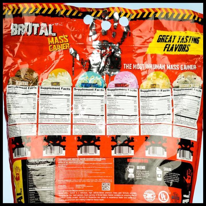 Terror Labz Brutal Mass Gainer 15 Lbs 6.8 Kg 6.8Kg - Susu Penambah Berat Badan Kalori Tinggi Protein